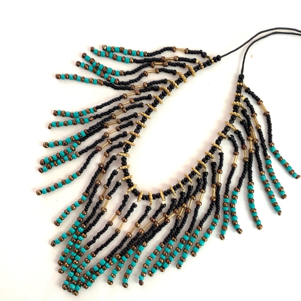 Beaded tribal fringed necklace